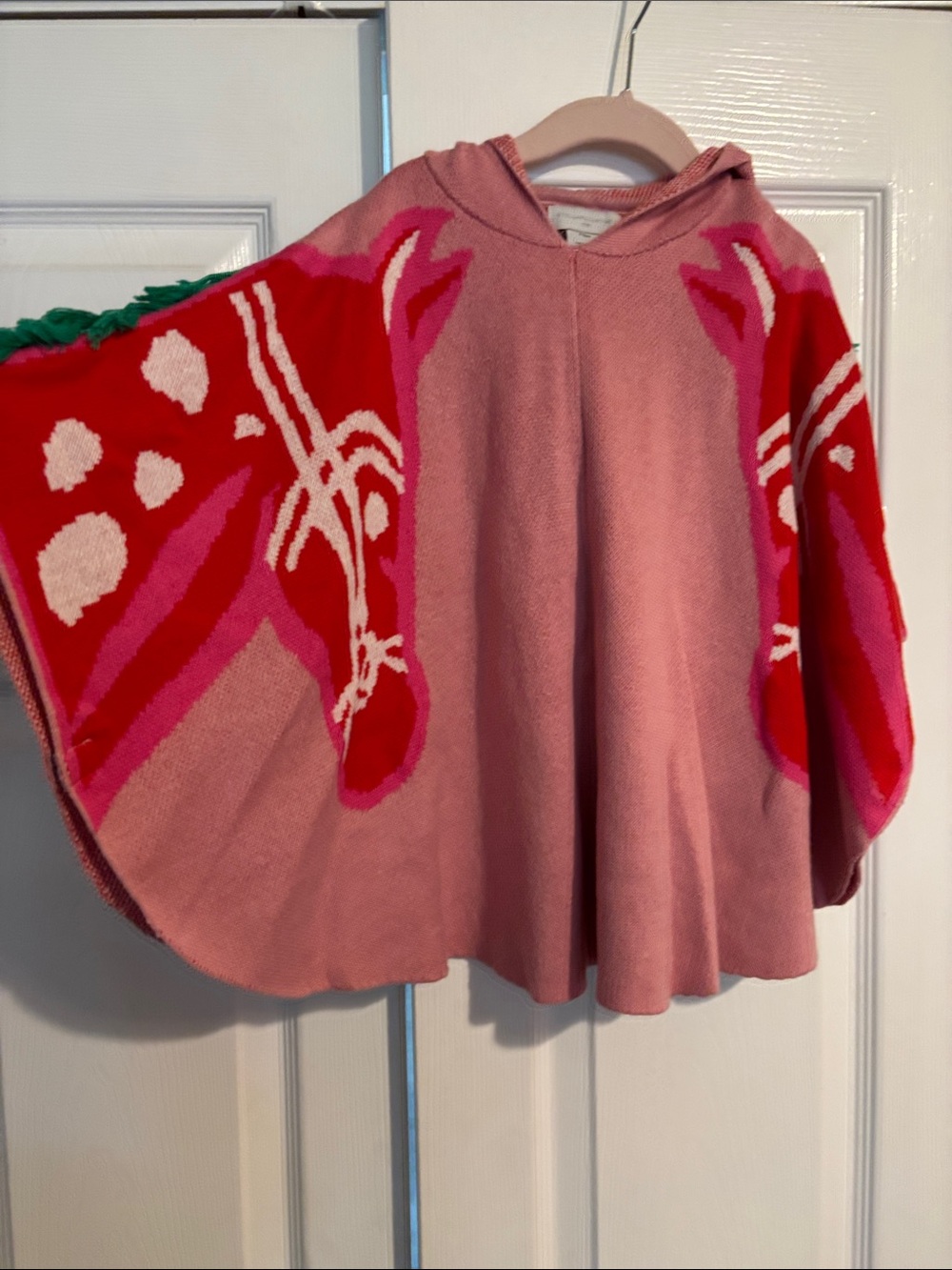 Stella McCartney Kids Pink Hooded Poncho with Red Horse Graphics